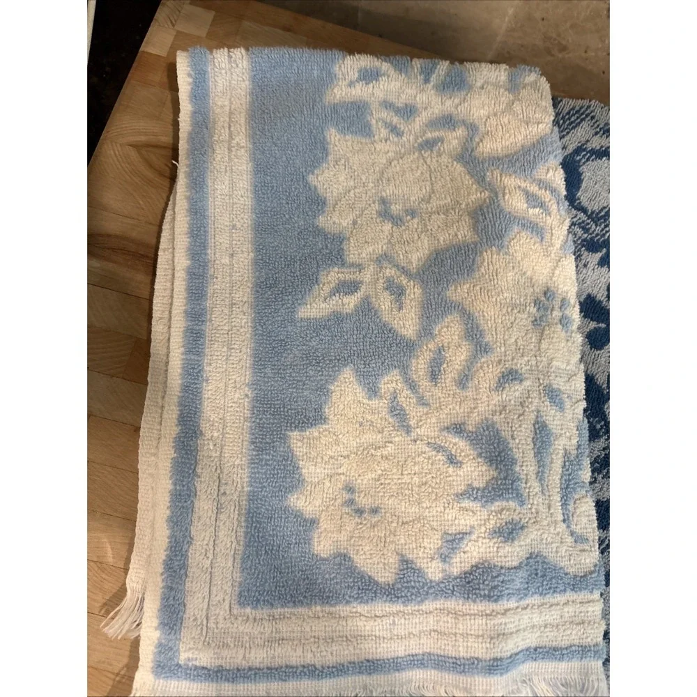 2 Vintage Fieldcrest Cotton Hand Dish Towel Blue Flowers Cottagecore Grandmacore